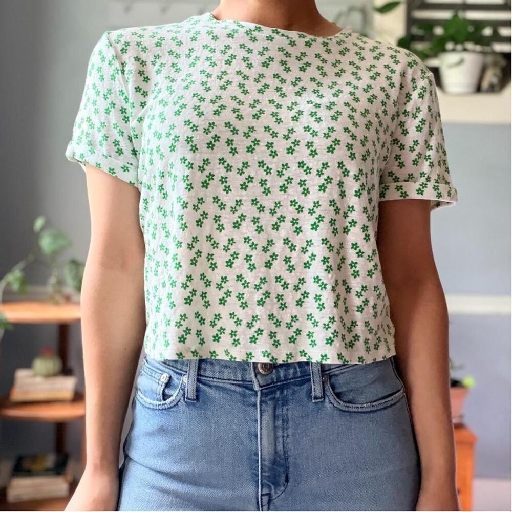 Boden floral green linen tee
